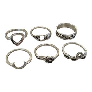 Vintage Bohemian Silver Tone Ring Set